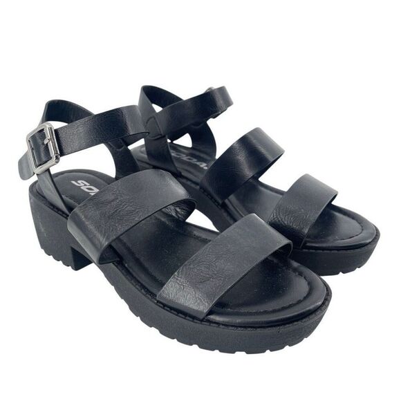 SODA Account Girls Black Platform Sandals Size 3 Y2K Chunky Heel Open Toe Shoes - Picture 3 of 13